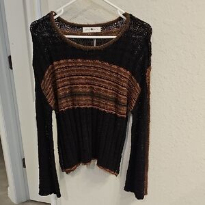 Black Knit Sweater with Brown Striped Chest